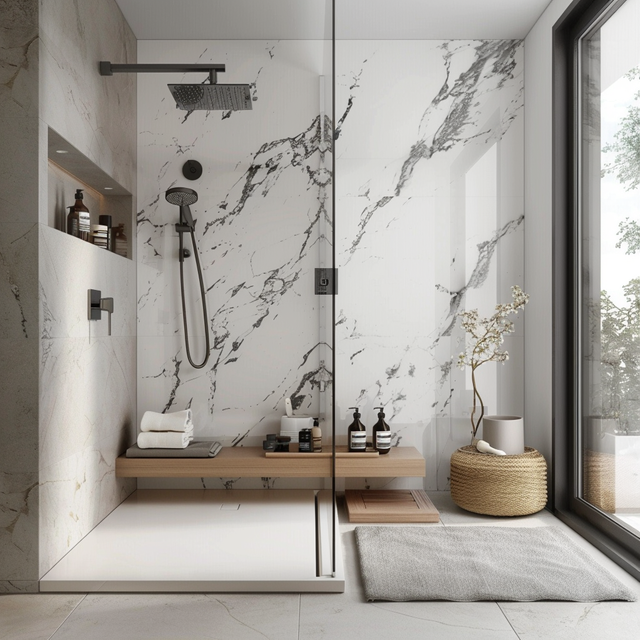 Wholesale SPC Stone Vein Wall Panel System, Easy Click Lock for Bathroom/Shower