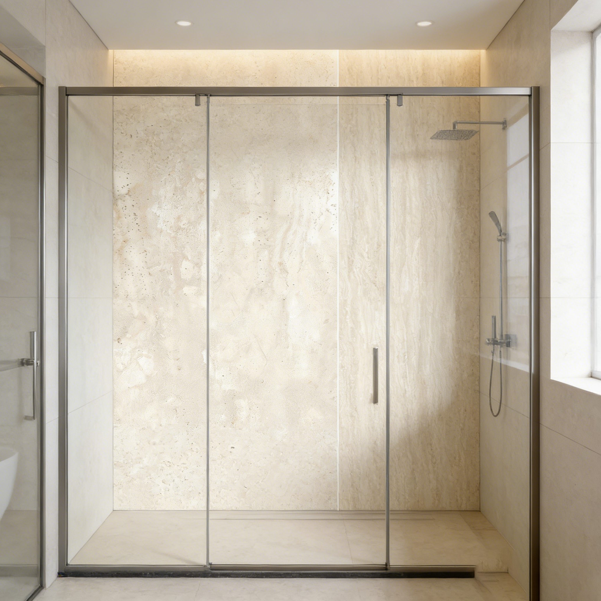 Waterproof SPC Alcove Shower Wall Panel System With Linear Stripes For Eu Distributors